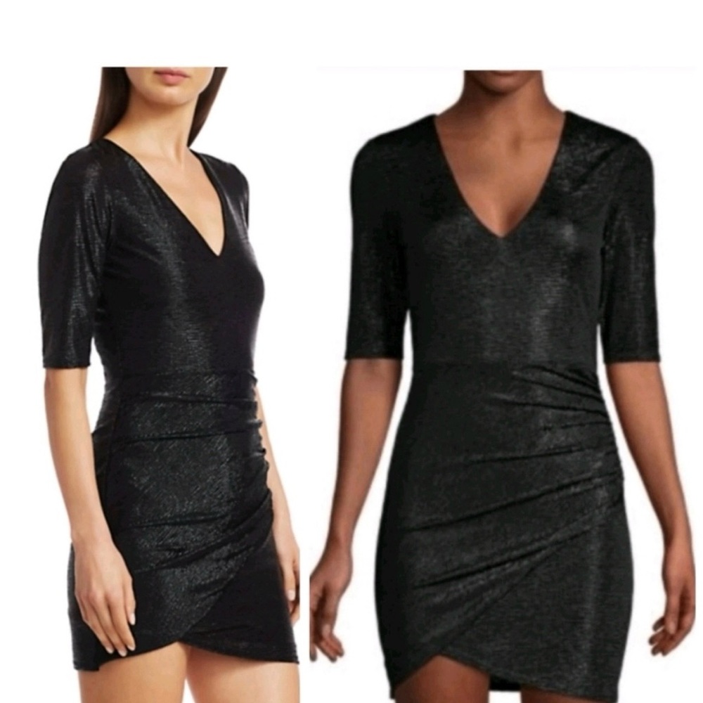 Alice + Olivia Judy Shimmer Ruched Black Dress